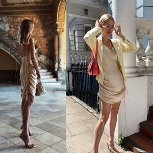 Orseund Iris Drawstring Dress in Champagne Size Large